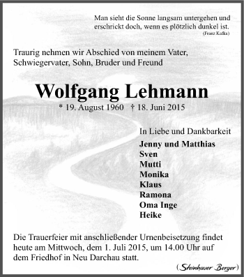 Anzeige von Wolfgang Lehmann von LZ