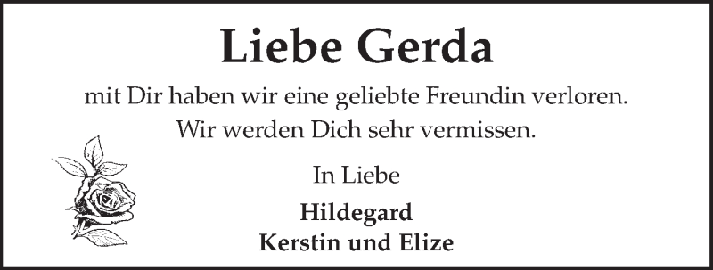  Traueranzeige für Gerda Blanke vom 15.10.2015 aus LZ