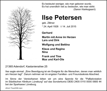 Anzeige von Ilse Petersen von LZ
