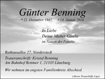 Anzeige von Günter Benning von LZ