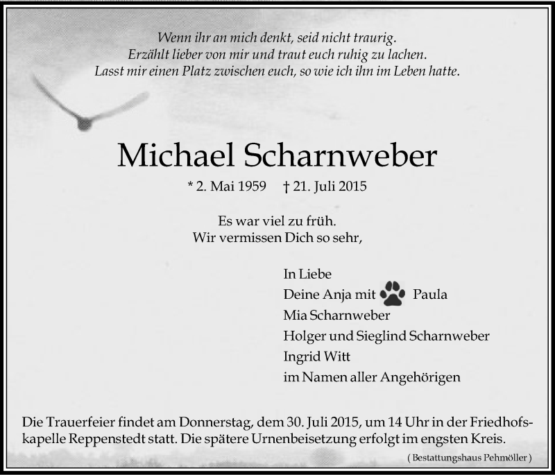  Traueranzeige für Michael Scharnweber vom 25.07.2015 aus LZ