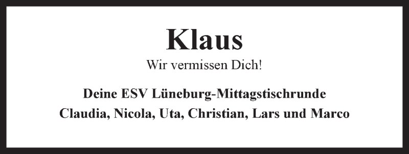  Traueranzeige für Klaus Kempers vom 14.02.2015 aus LZ