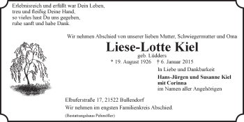 Anzeige von Liese-Lotte Kiel von LZ