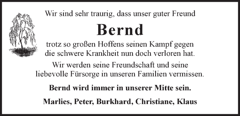  Traueranzeige für Bernd Hanstedt vom 07.11.2015 aus LZ