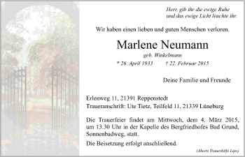 Anzeige von Marlene Neumann von LZ