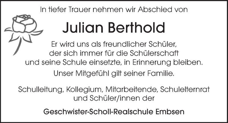  Traueranzeige für Julian Berthold vom 10.01.2015 aus LZ