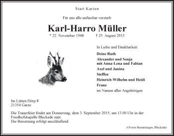 Anzeige von Karl-Harro Müller von LZ