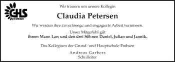 Anzeige von Claudia Petersen von LZ