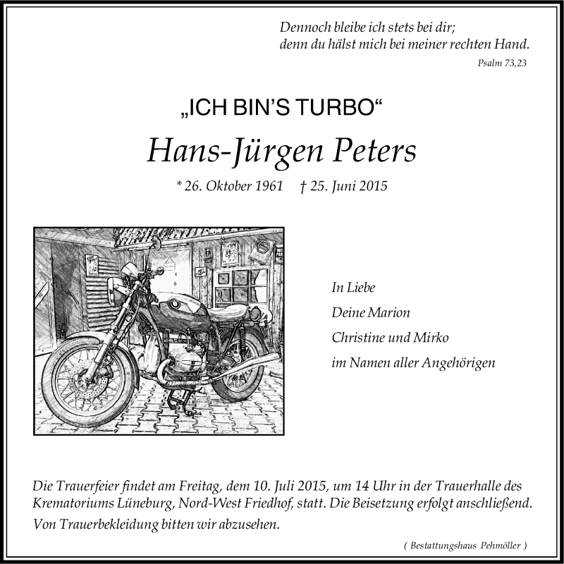  Traueranzeige für Hans-Jürgen Peters vom 04.07.2015 aus LZ