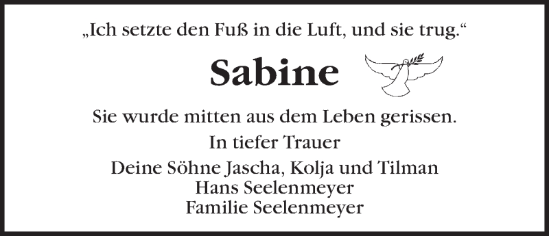  Traueranzeige für Sabine Becker vom 20.12.2014 aus LZ