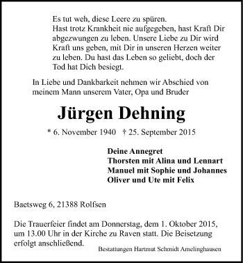 Anzeige von Jürgen Dehning von LZ