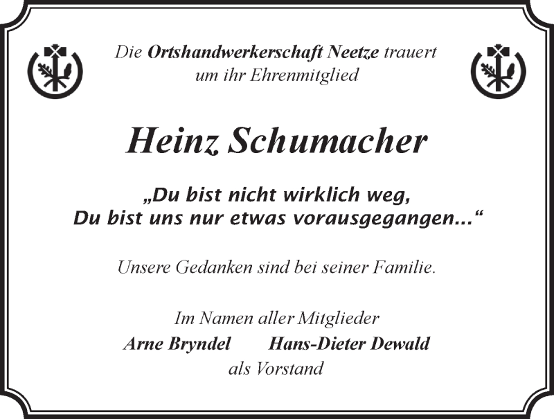  Traueranzeige für Heinz Schumacher vom 13.06.2015 aus LZ