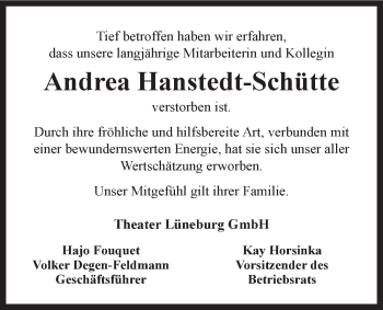 Anzeige von Andrea Hanstedt-Schütte von LZ