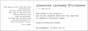 Anzeige von Jonathan Leonard Stutzmann von LZ