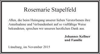 Anzeige von Rosemarie Stapelfeld von LZ