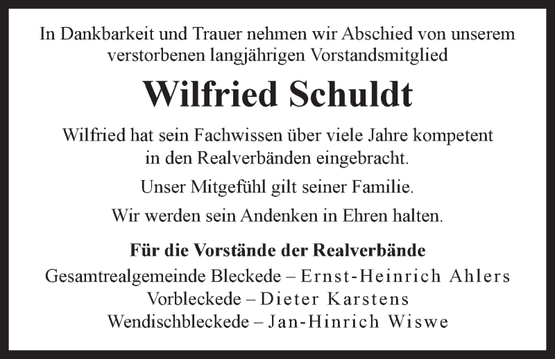  Traueranzeige für Wilfried Schuldt vom 19.06.2015 aus LZ