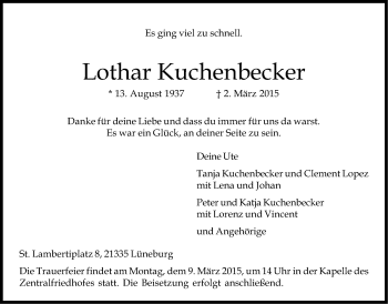 Anzeige von Lothar Kuchenbecker von LZ