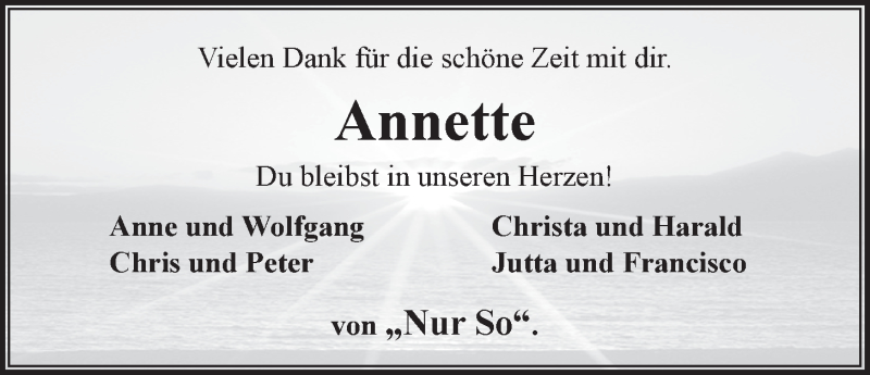  Traueranzeige für Annette Sander vom 13.11.2015 aus LZ