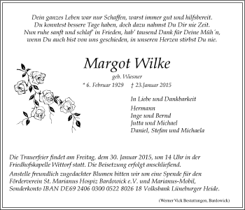 Anzeige von Margot Wilke von LZ