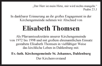 Anzeige von Elisabeth Thomsen von LZ