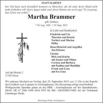 Anzeige von Martha Brammer von LZ
