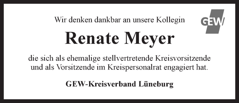  Traueranzeige für Renate Meyer vom 14.03.2015 aus LZ