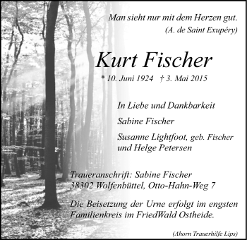 Anzeige von Kurt Fischer von LZ