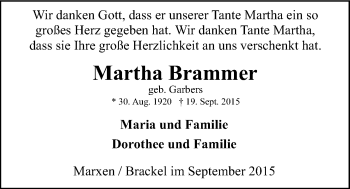 Anzeige von Martha Brammer von LZ