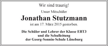Anzeige von Jonathan Leonard Stutzmann von LZ