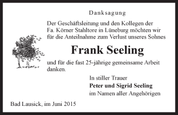 Anzeige von Frank Seeling von LZ