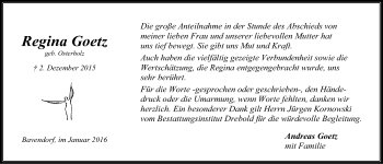 Anzeige von Regina Goetz von LZ