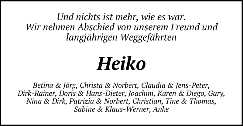  Traueranzeige für Heiko Bliesch vom 12.12.2015 aus LZ
