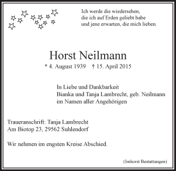Anzeige von Horst Neilmann von LZ