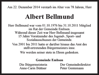 Anzeige von Albert Bellmund von LZ