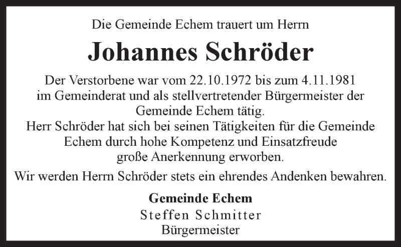  Traueranzeige für Johannes Schröder vom 30.05.2015 aus LZ