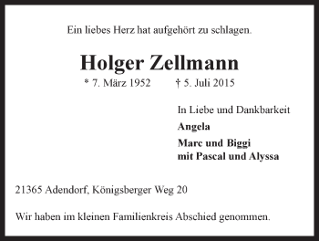 Anzeige von Holger Zellmann von LZ