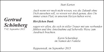 Anzeige von Gertrud Schönberg von LZ