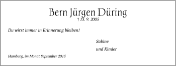 Anzeige von Bern Jürgen Düring von LZ