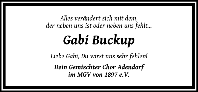  Traueranzeige für Gabriele Buckup vom 22.12.2015 aus LZ
