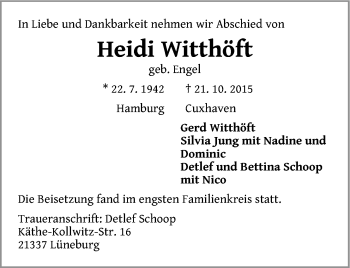 Anzeige von Heidi Witthöft von LZ