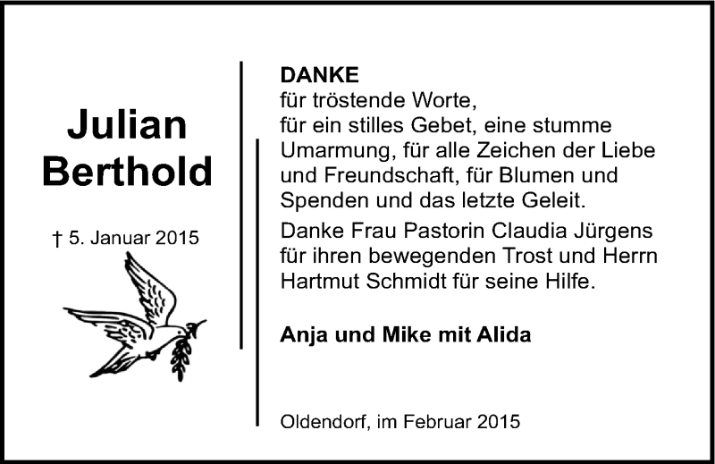  Traueranzeige für Julian Berthold vom 14.02.2015 aus LZ