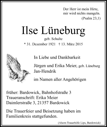 Anzeige von Ilse Lüneburg von LZ