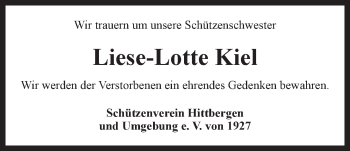 Anzeige von Liese-Lotte Kiel von LZ