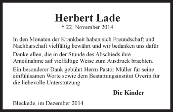 Anzeige von Herbert Lade von LZ