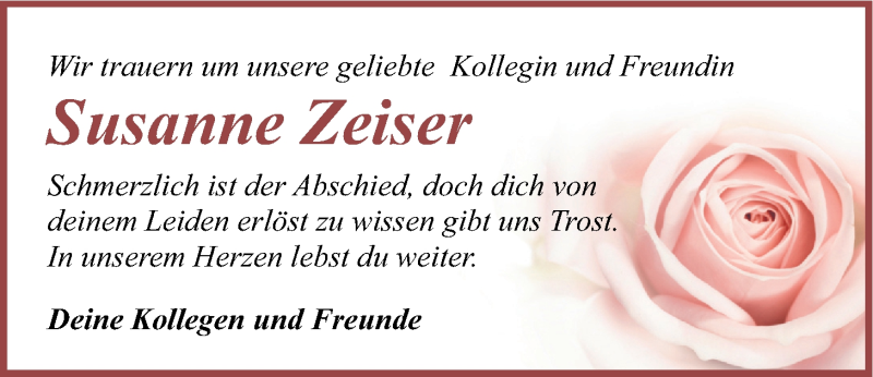  Traueranzeige für Susanne Zeiser vom 09.05.2015 aus LZ