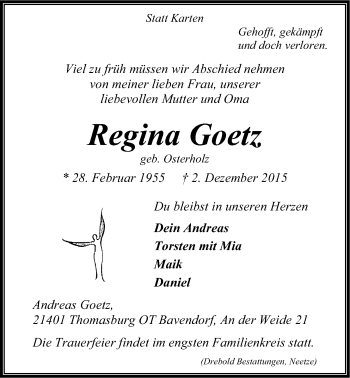 Anzeige von Regina Goetz von LZ