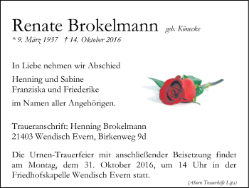 Anzeige von Renate Brokelmann von LZ