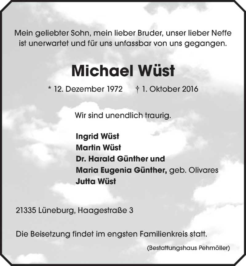  Traueranzeige für Michael Wüst vom 06.10.2016 aus LZ