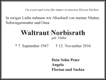 Anzeige von Waltraut Norbisrath von LZ