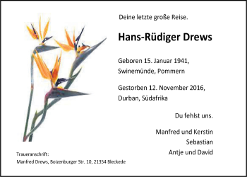 Anzeige von Hans-Rüdiger Drews von LZ